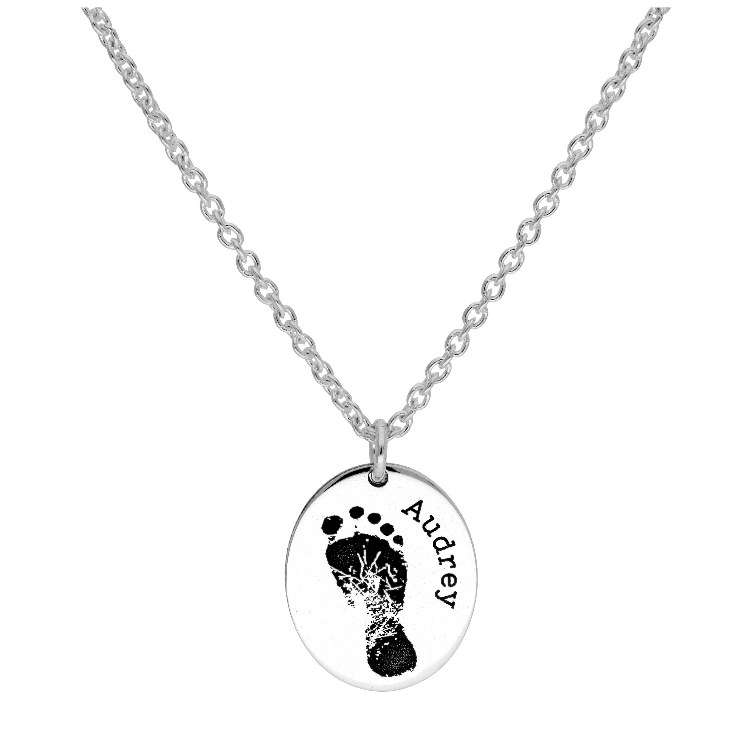 Maßgefertigt Sterlingsilber Fußabdruck Oval Name Halskette 16 - 61 cm