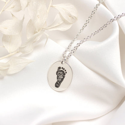 Bespoke Sterling Silver Footprint Oval Necklace 16 - 24 Inches