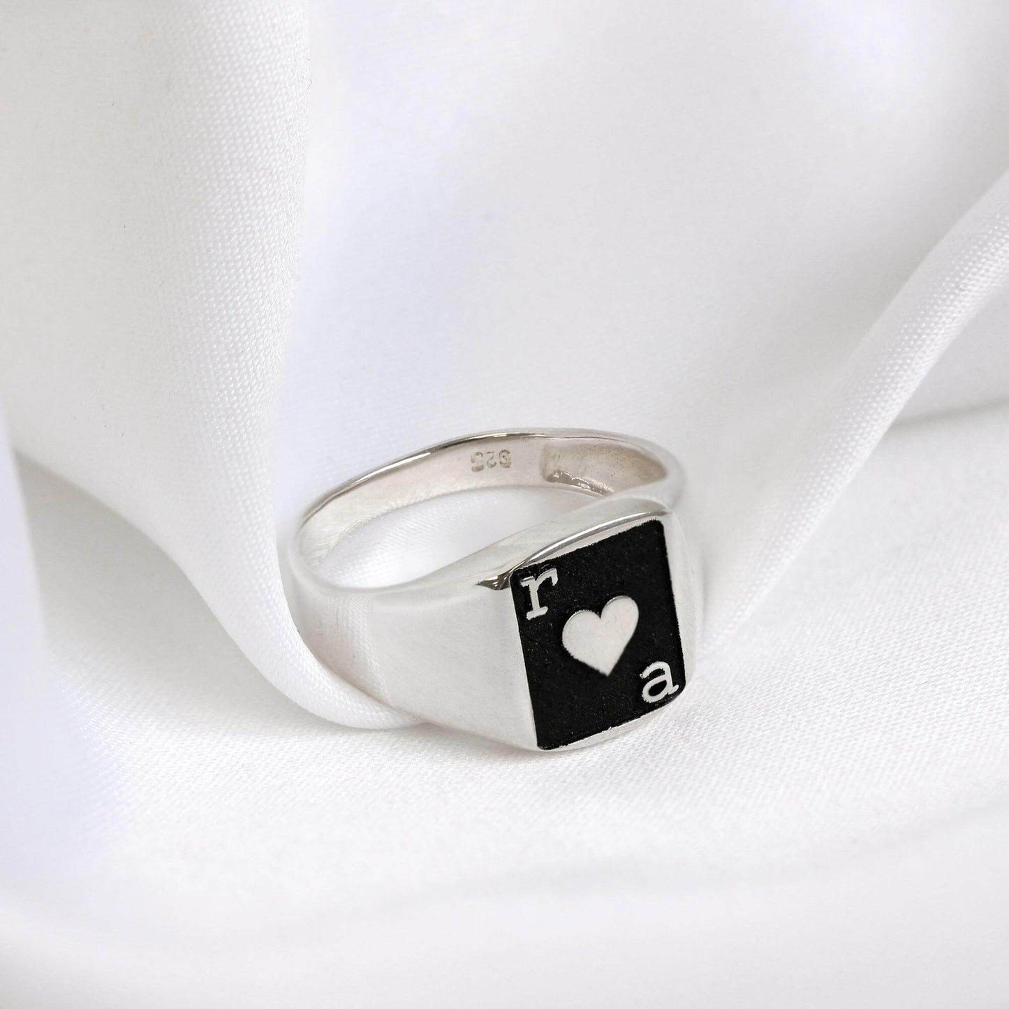 Personalised Sterling Silver Initials Playing Card Signet Ring