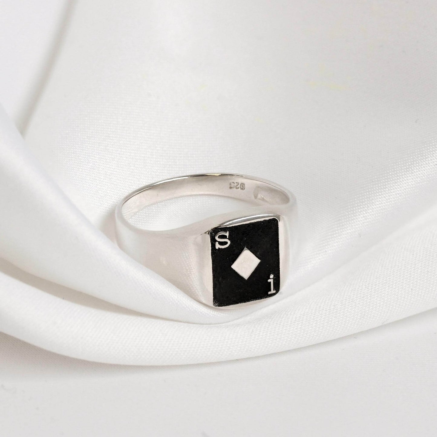 Personalised Sterling Silver Initials Playing Card Signet Ring