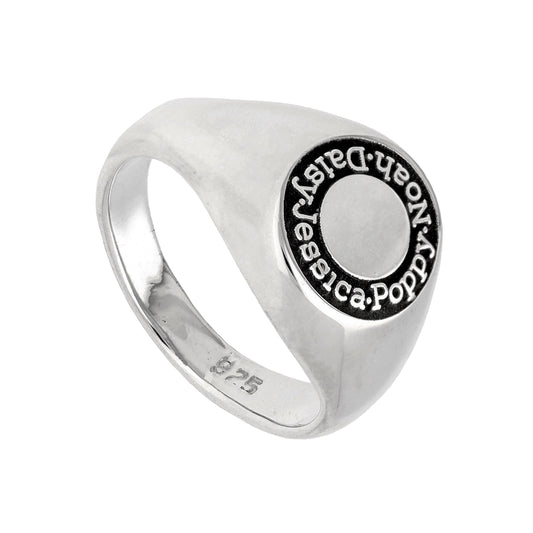 Bespoke Sterling Silver Name Circle Signet Ring J - Z+1