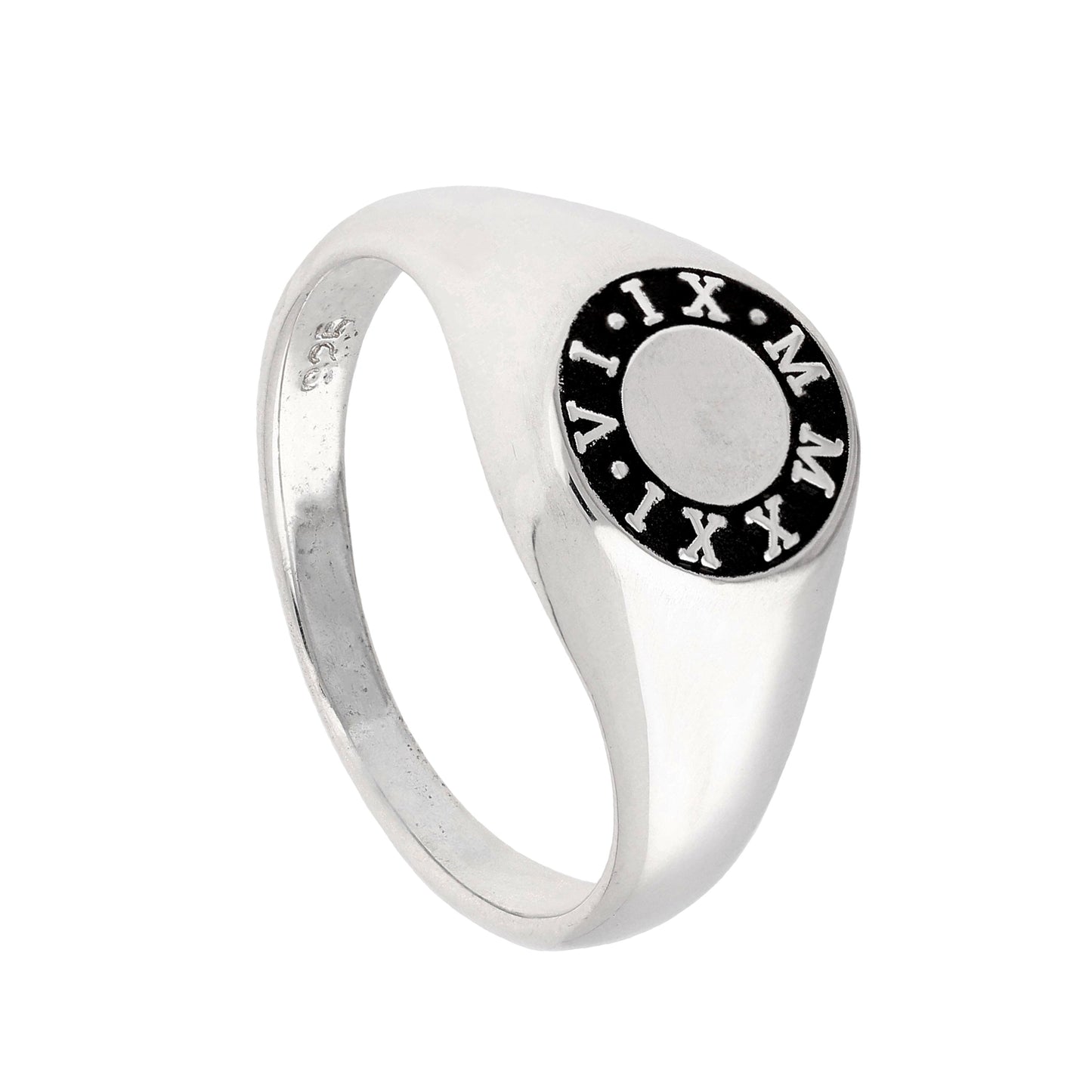 Maßgefertigter Namensring aus Sterlingsilber mit römischer Ziffer J - Z+1