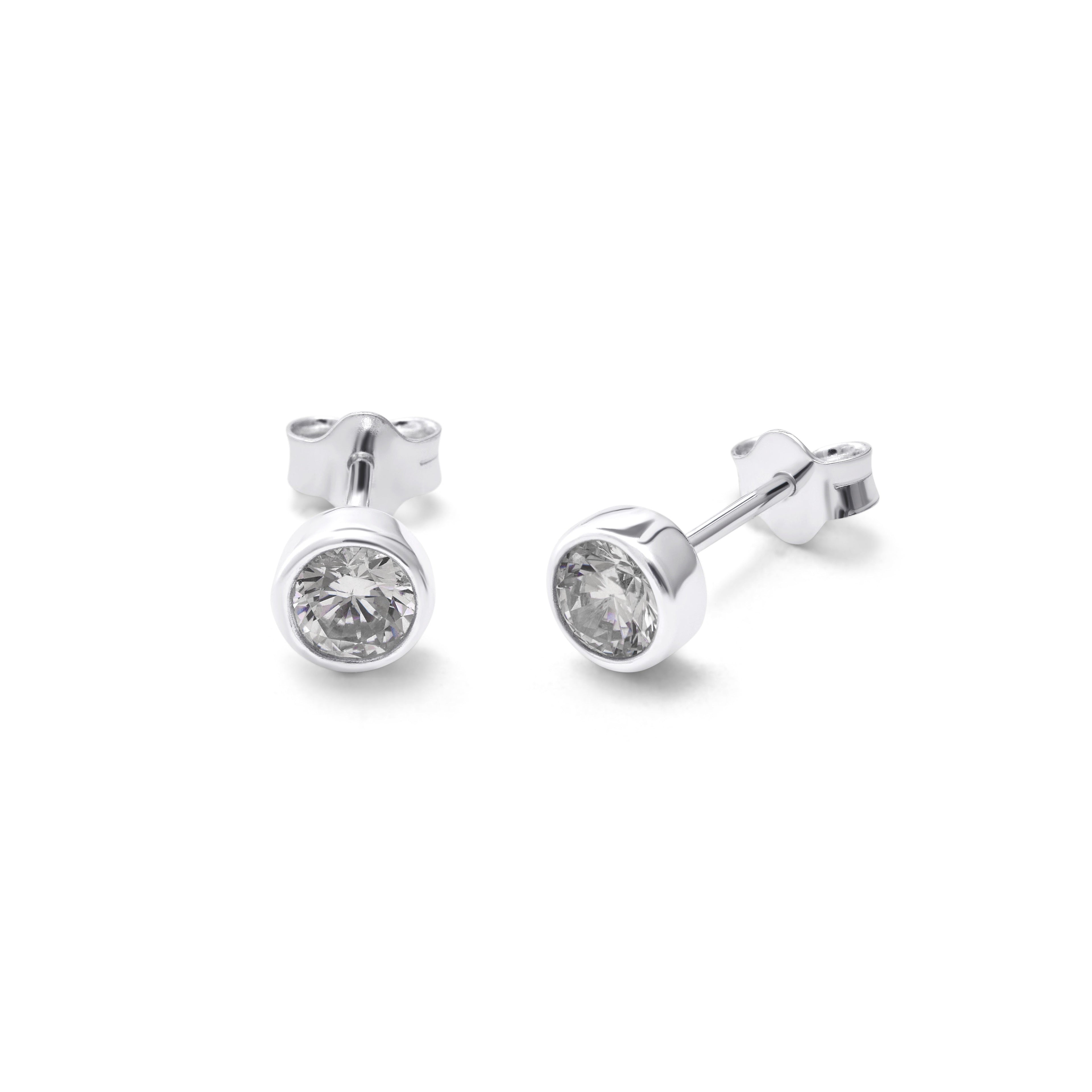 Sterlingsilber Klar CZ April Überschliff 4 mm Ohrstecker