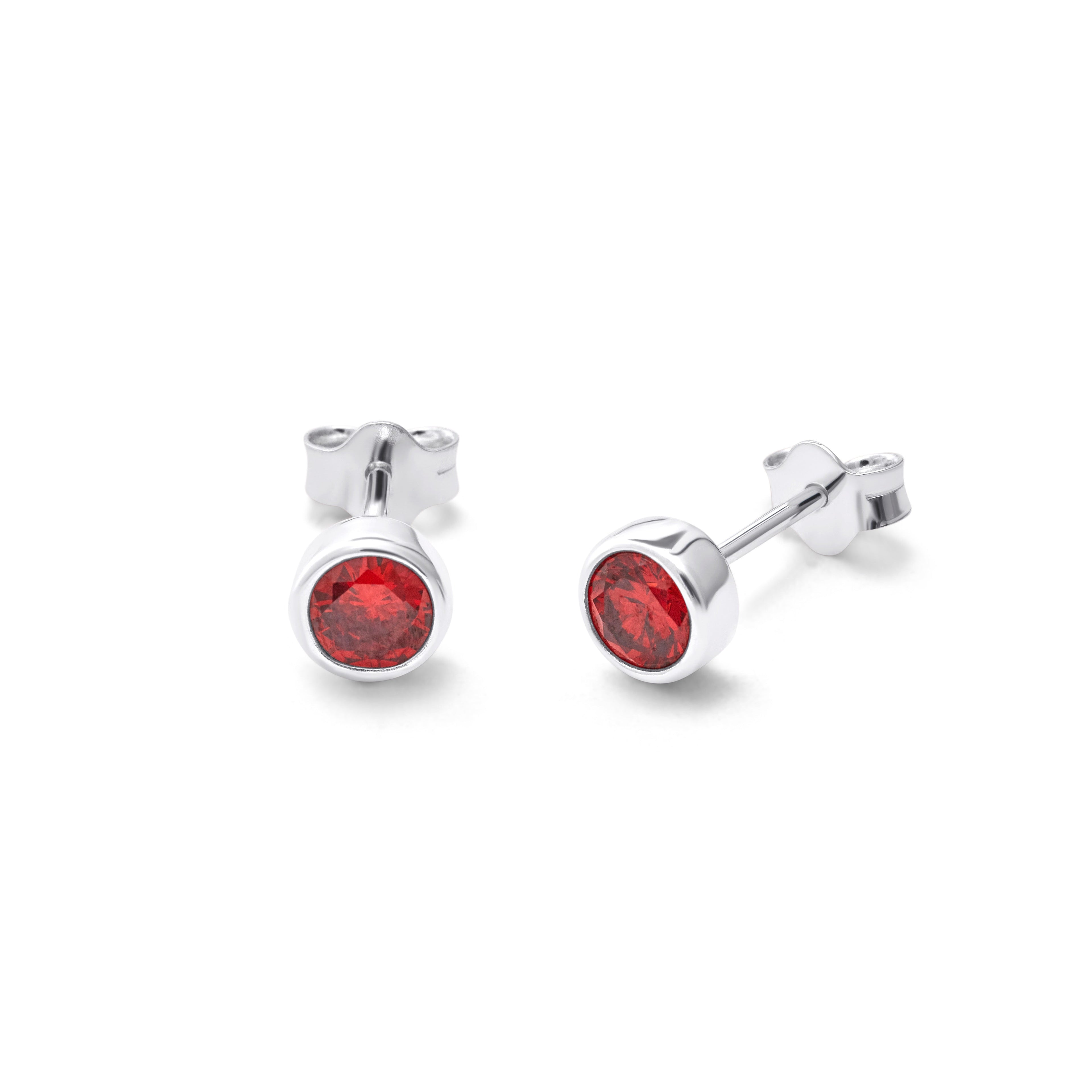 Sterlingsilber Granat CZ Januar Überschliff 4 mm Ohrstecker