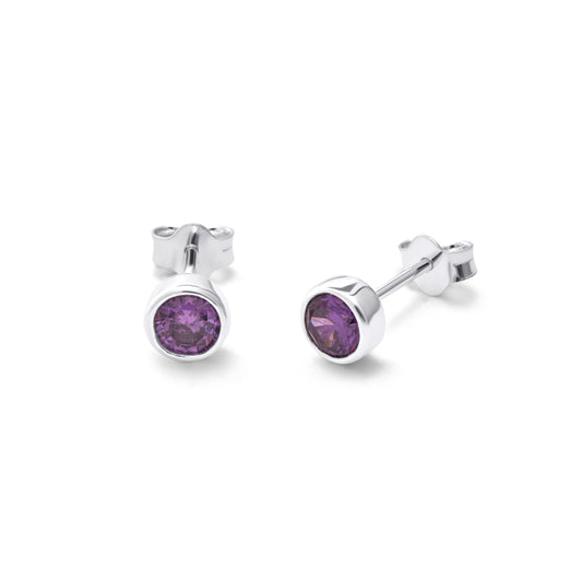 Sterlingsilber Amethyst CZ Überschliff 4mm Ohrstecker