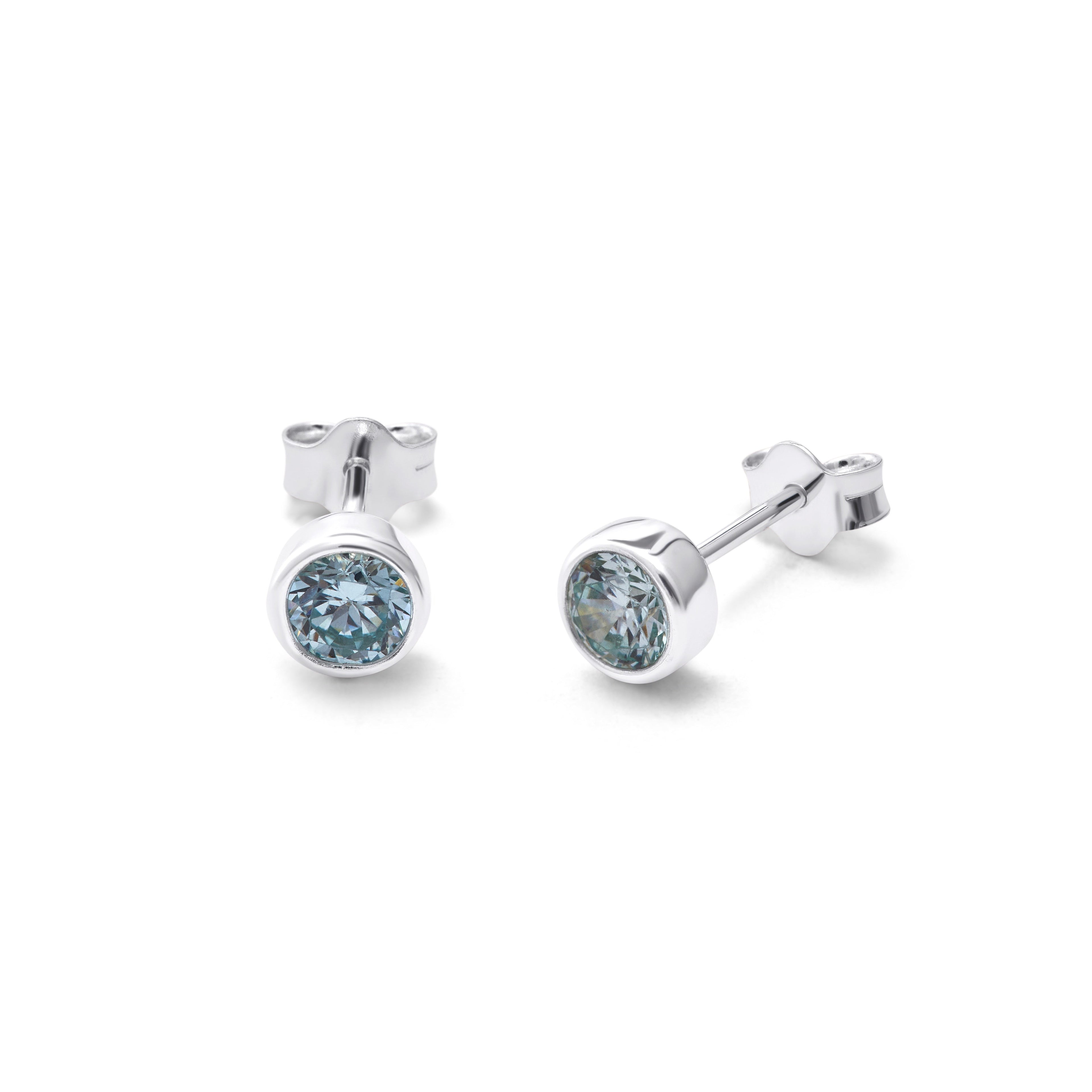 Sterlingsilber Aquamarin CZ März Überschliff 4 mm Ohrstecker