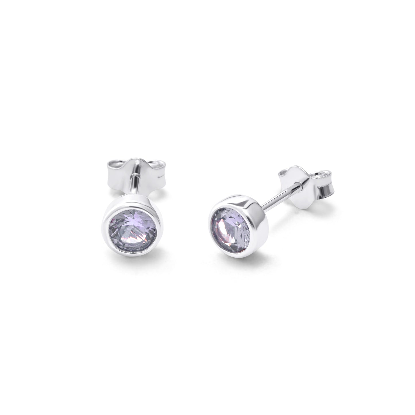 Sterling Silver Alexandrite CZ June Rub Over 4mm Stud Earrings