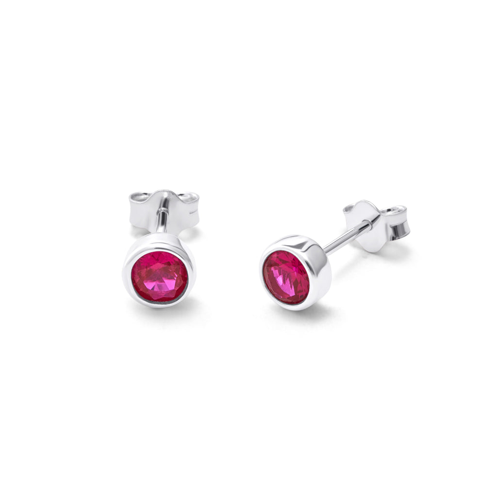 Sterlingsilber Rubin CZ Juli Überschliff 4 mm Ohrstecker