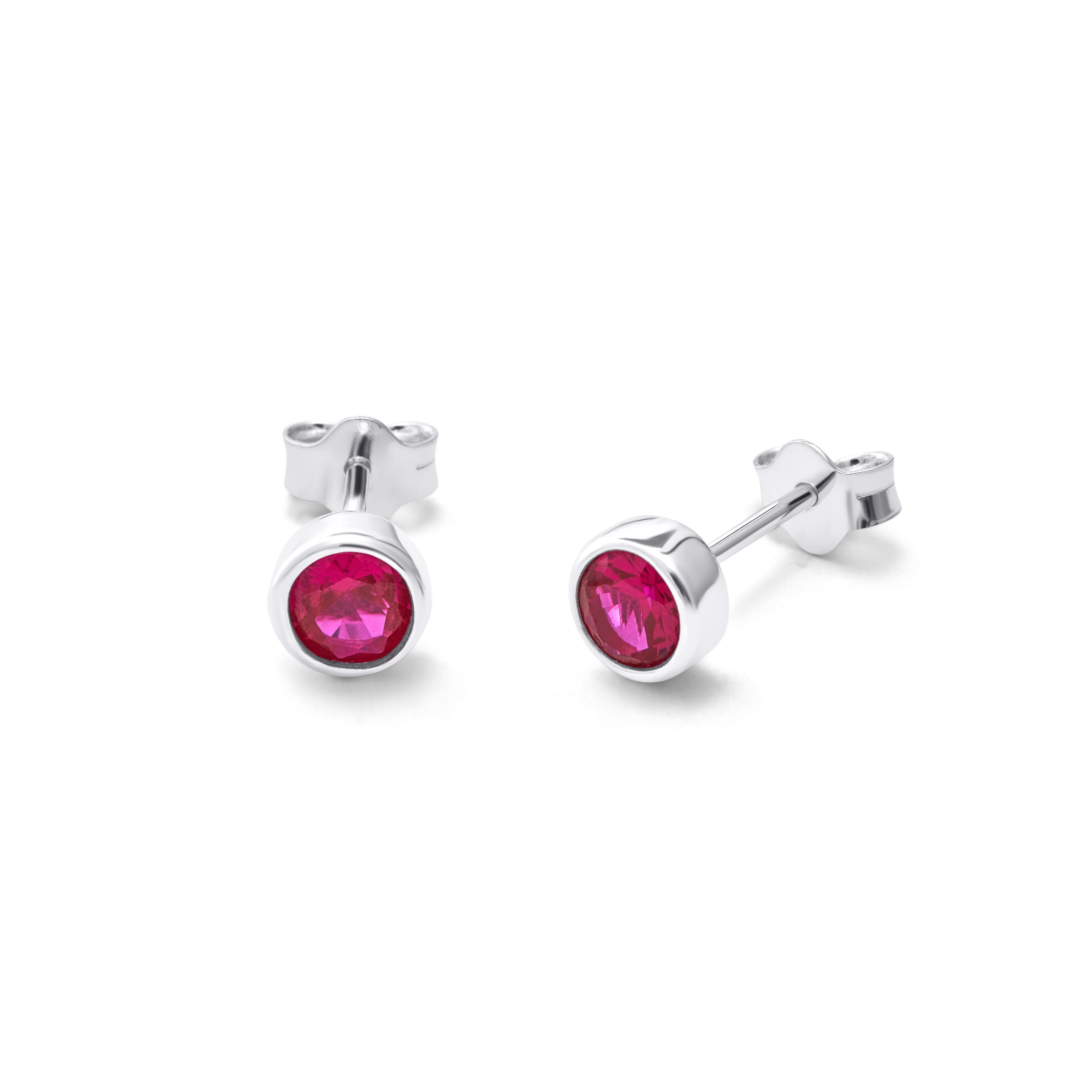 Sterlingsilber Rubin CZ Juli Überschliff 4 mm Ohrstecker