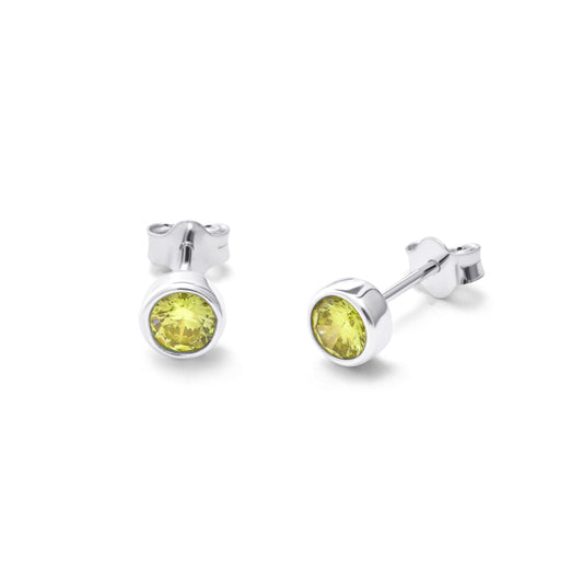 Sterlingsilber Peridot CZ August Überschliff 4mm Ohrstecker