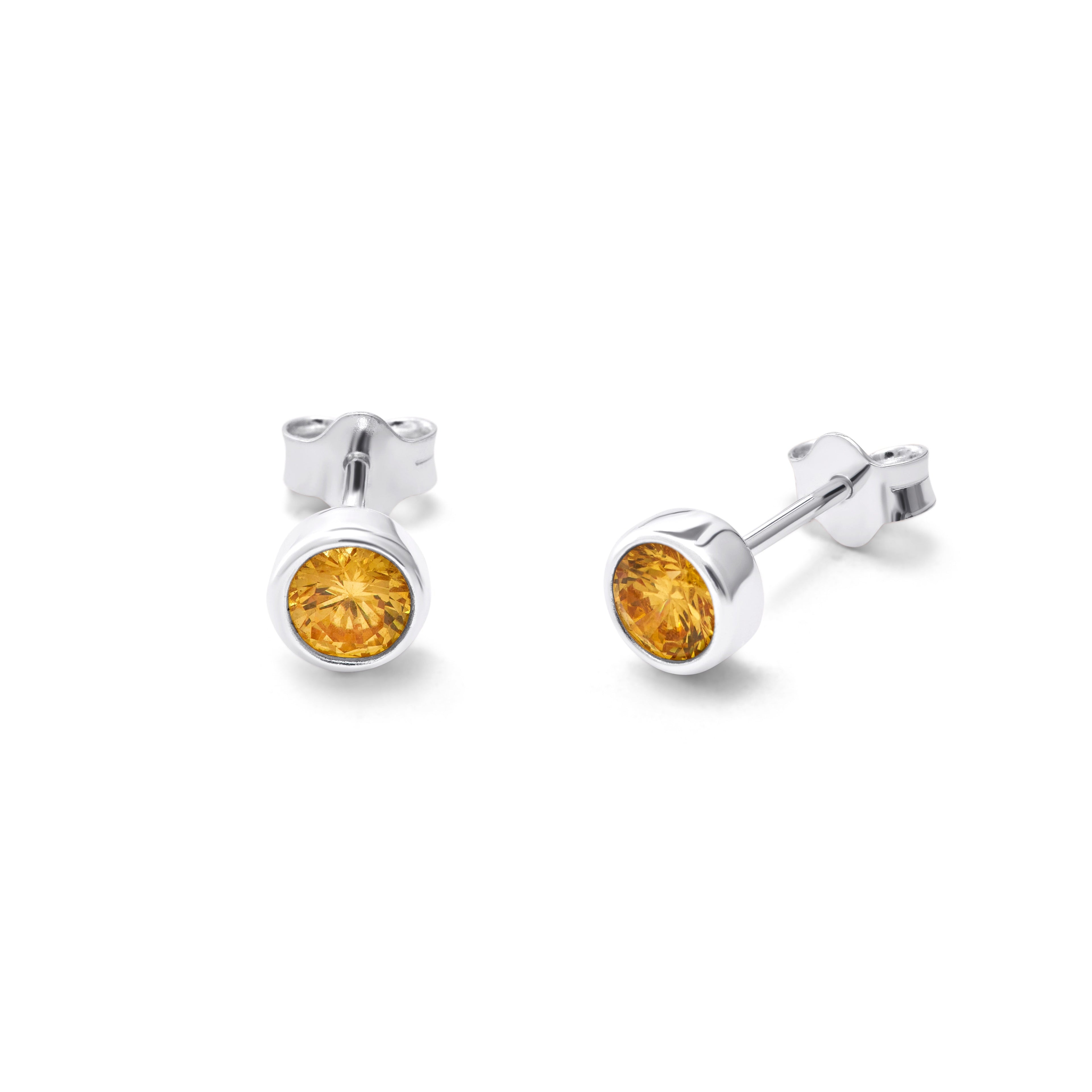 Sterlingsilber Zitrin CZ Überschliff 4 mm Ohrstecker