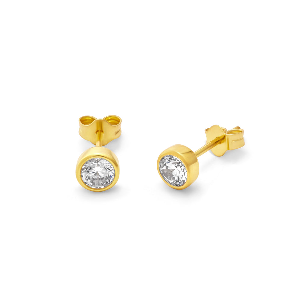 Vergoldet Sterlingsilber CZ Überschliff 4 mm Ohrstecker
