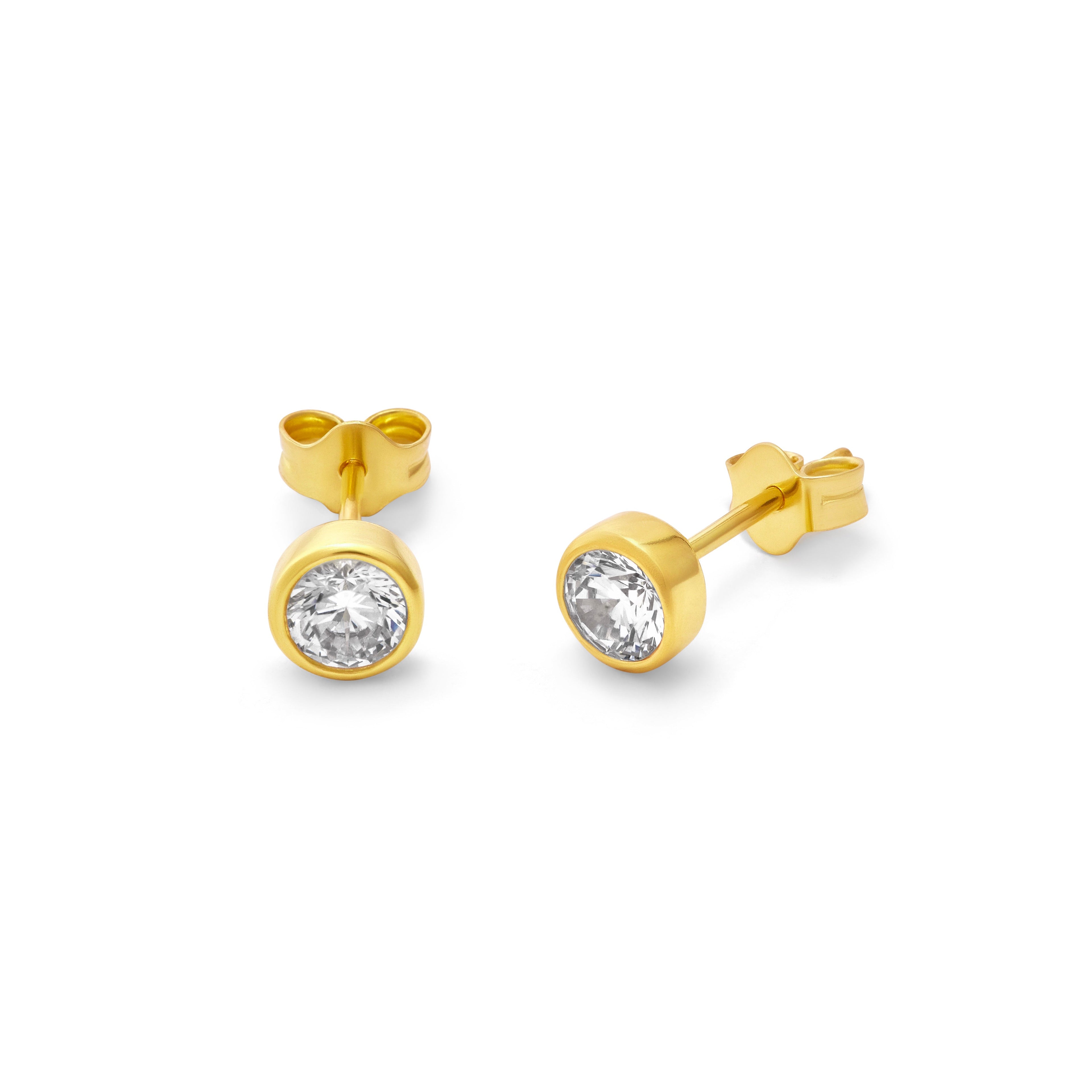 Vergoldet Sterlingsilber CZ Überschliff 4 mm Ohrstecker