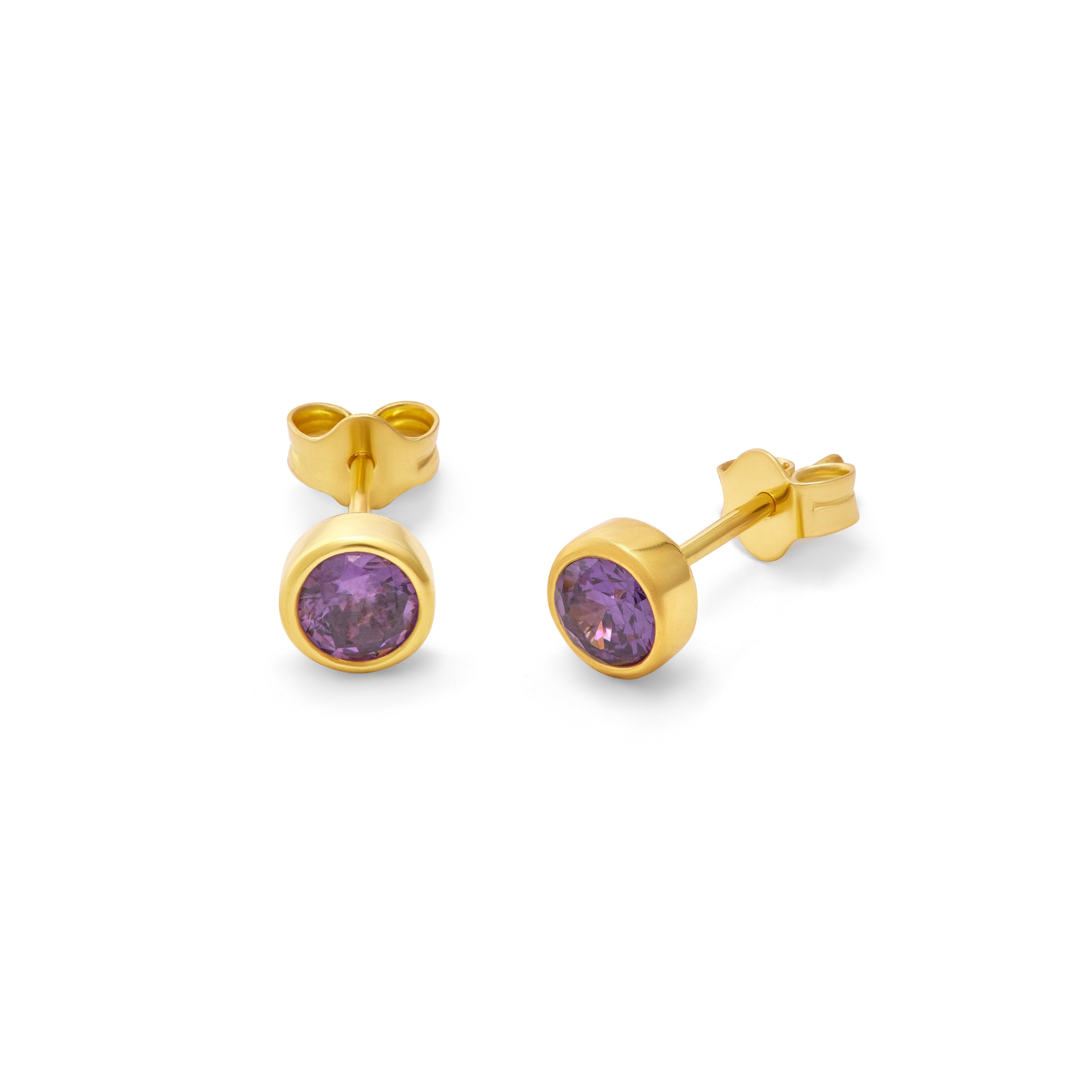 Vergoldet Sterlingsilber Amethyst CZ Überschliff 4 mm Ohrstecker