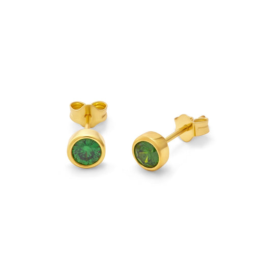 Gold Plated Sterling Silver Emerald CZ May Rub Over 4mm Stud Earrings - jewellerybox