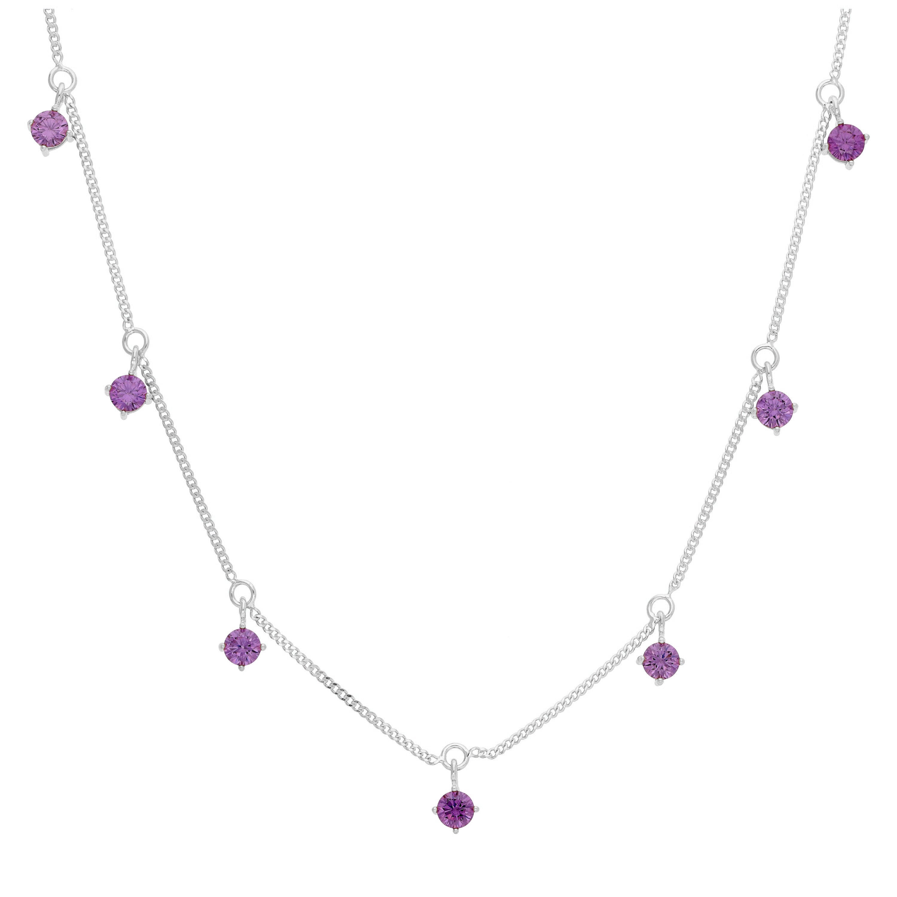 Sterlingsilber Mehr Amethyst CZ Februar Halskette 40,5+5 cm