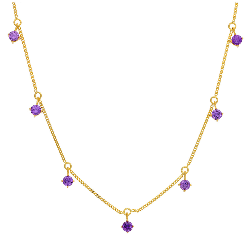 Vergoldet Sterlingsilber Mehr Amethyst CZ Halskette 40,5 + 5 cm