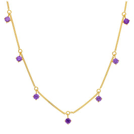 Vergoldet Sterlingsilber Mehr Amethyst CZ Halskette 40,5 + 5 cm