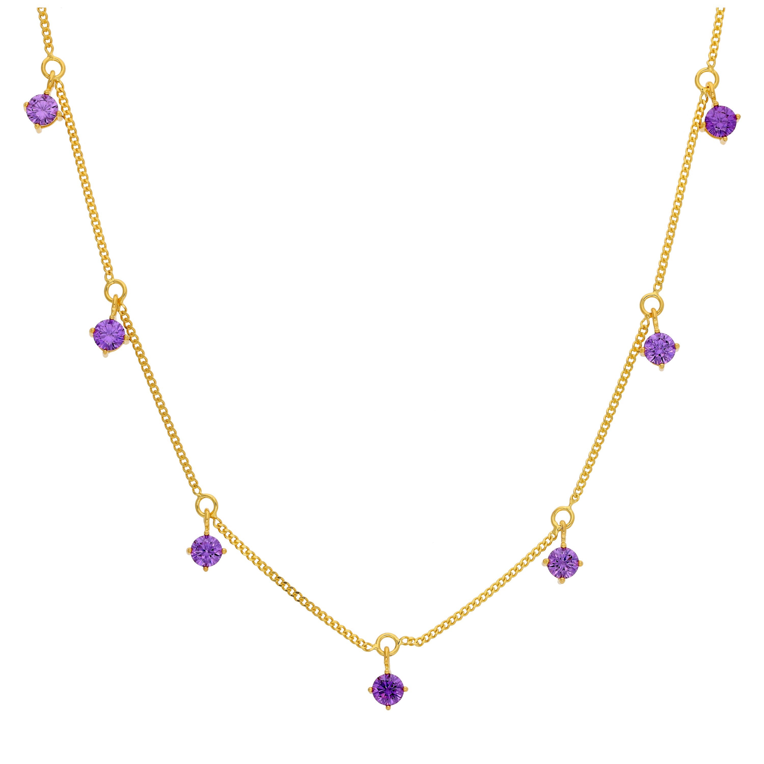 Vergoldet Sterlingsilber Mehr Amethyst CZ Halskette 40,5 + 5 cm
