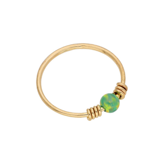 9ct Gold Spring Coil Green Opal Stone 10mm 24Ga Nose Ring - jewellerybox