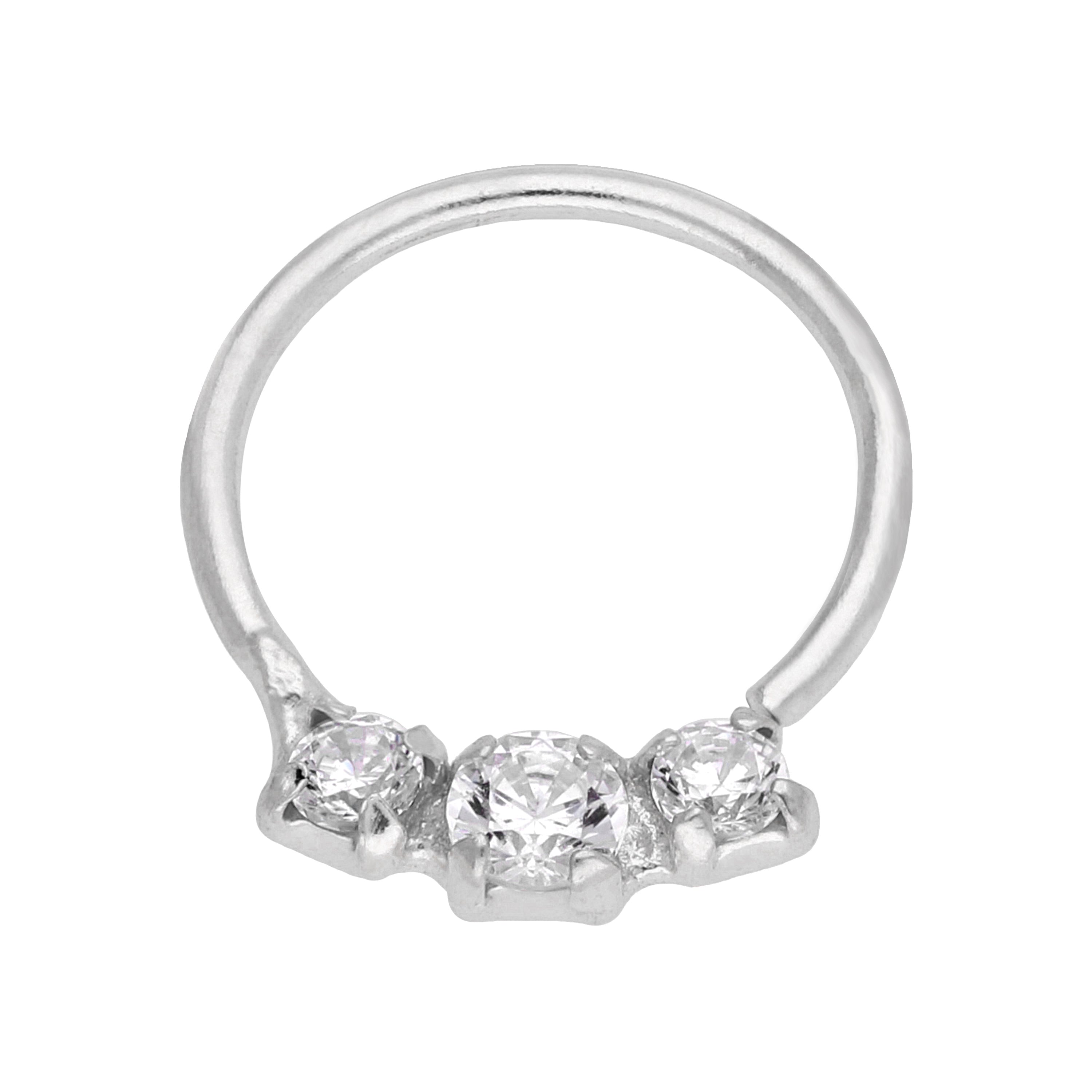 Sterlingsilber Dreifach 2 mm CZ 7 mm 23Ga Creolen Nasenring