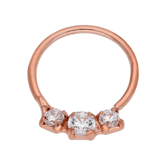 Rose Gold Plated Sterling 2mm CZ 7mm 23Ga Nose Hoop Ring