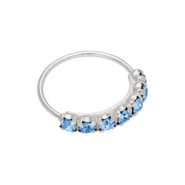 Sterlingsilber Blau Zirkon 7 CZ Pavé Fassung 10 mm 24Ga Nasenring