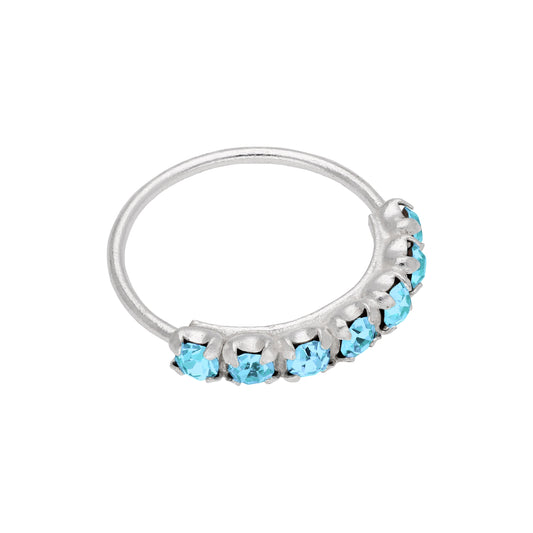 Sterlingsilber Aquamarin 7 CZ Pavé Fassung 10mm 24Ga Nasenring