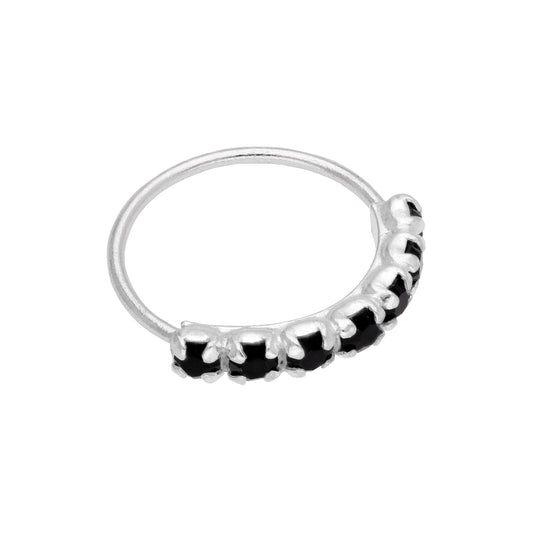 Sterlingsilber Schwarz 7 CZ Pavé Fassung 10mm 24Ga Nasenring