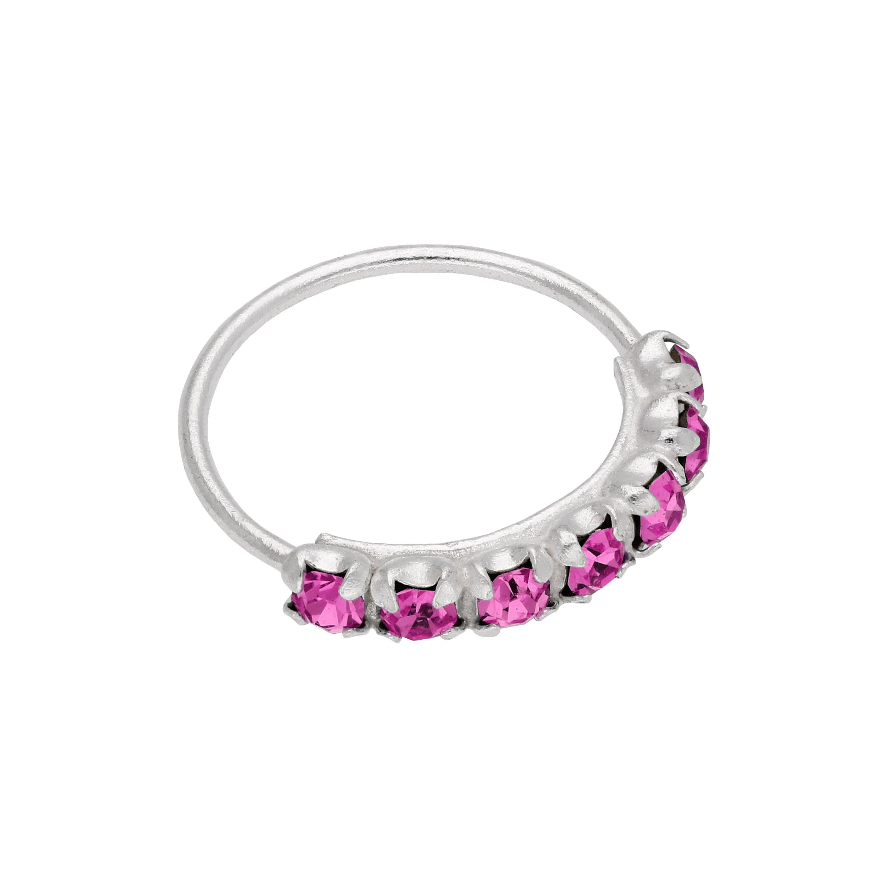 Sterlingsilber Rubin 7 CZ Pavé Fassung 10 mm 24Ga Nasenring