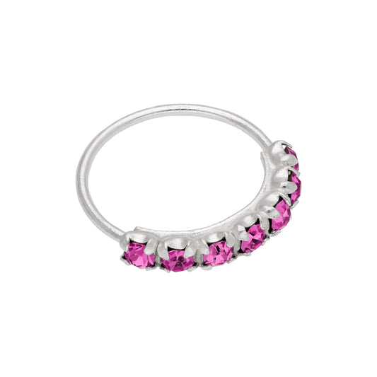 Sterlingsilber Rubin 7 CZ Pavé Fassung 10mm 24Ga Nasenring