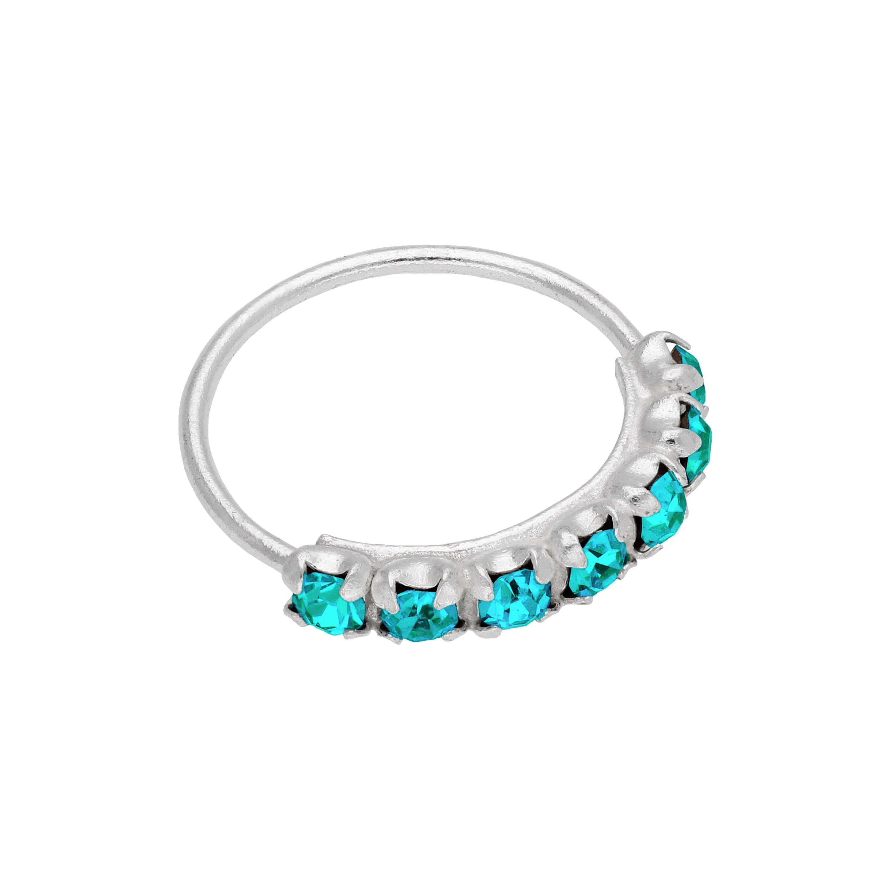 Sterlingsilber Tansanit 7 CZ Pavé Fassung 10 mm 24Ga Nasenring