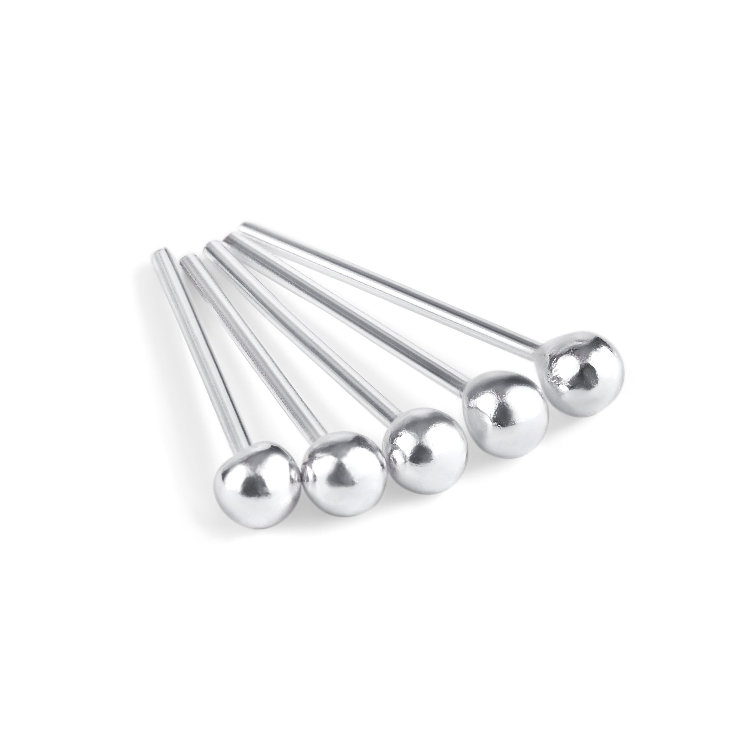 5 x Sterlingsilber 2 mm Kugel Gerades Stift Ende 24Ga Nasenstecker