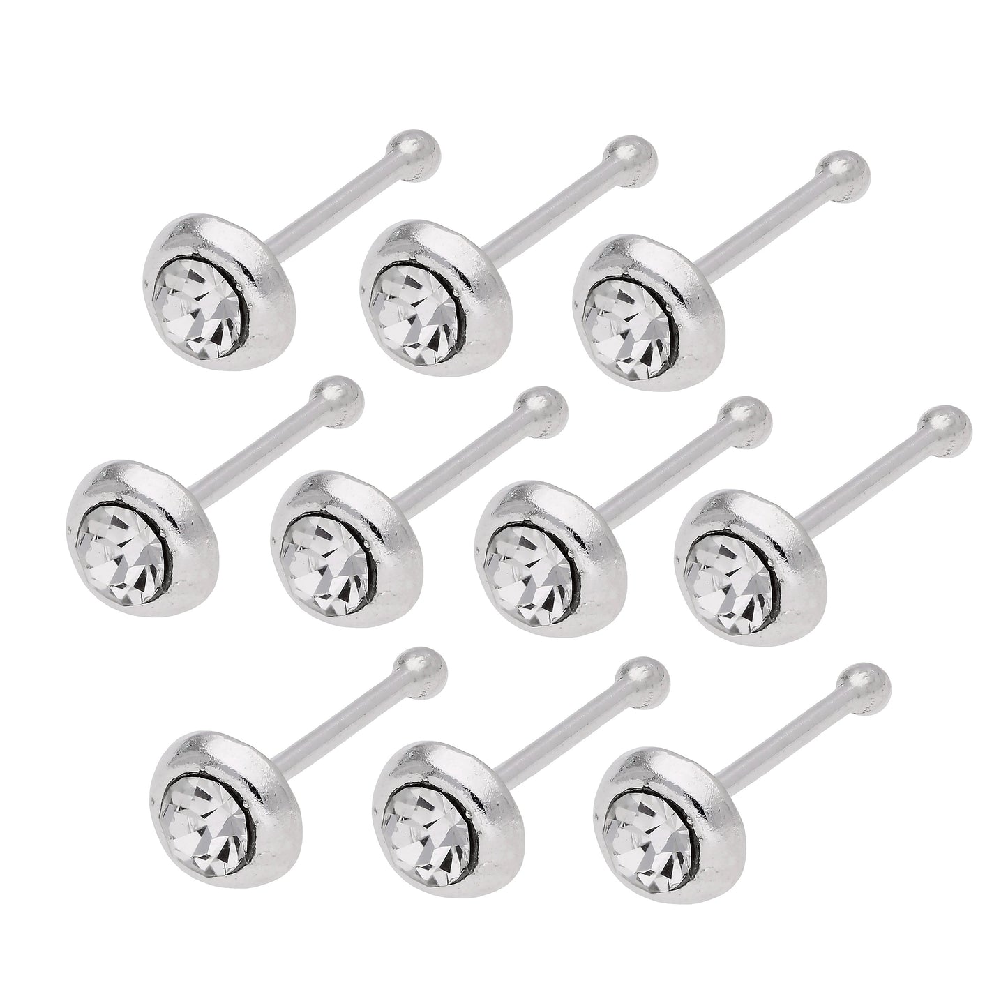 Sterlingsilber 2mm Gewölbt CZ Nasenstecker Kugelende 10er Satz