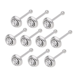Sterlingsilber 2 mm Gewölbt CZ Nasenstecker Kugelende 10er Satz