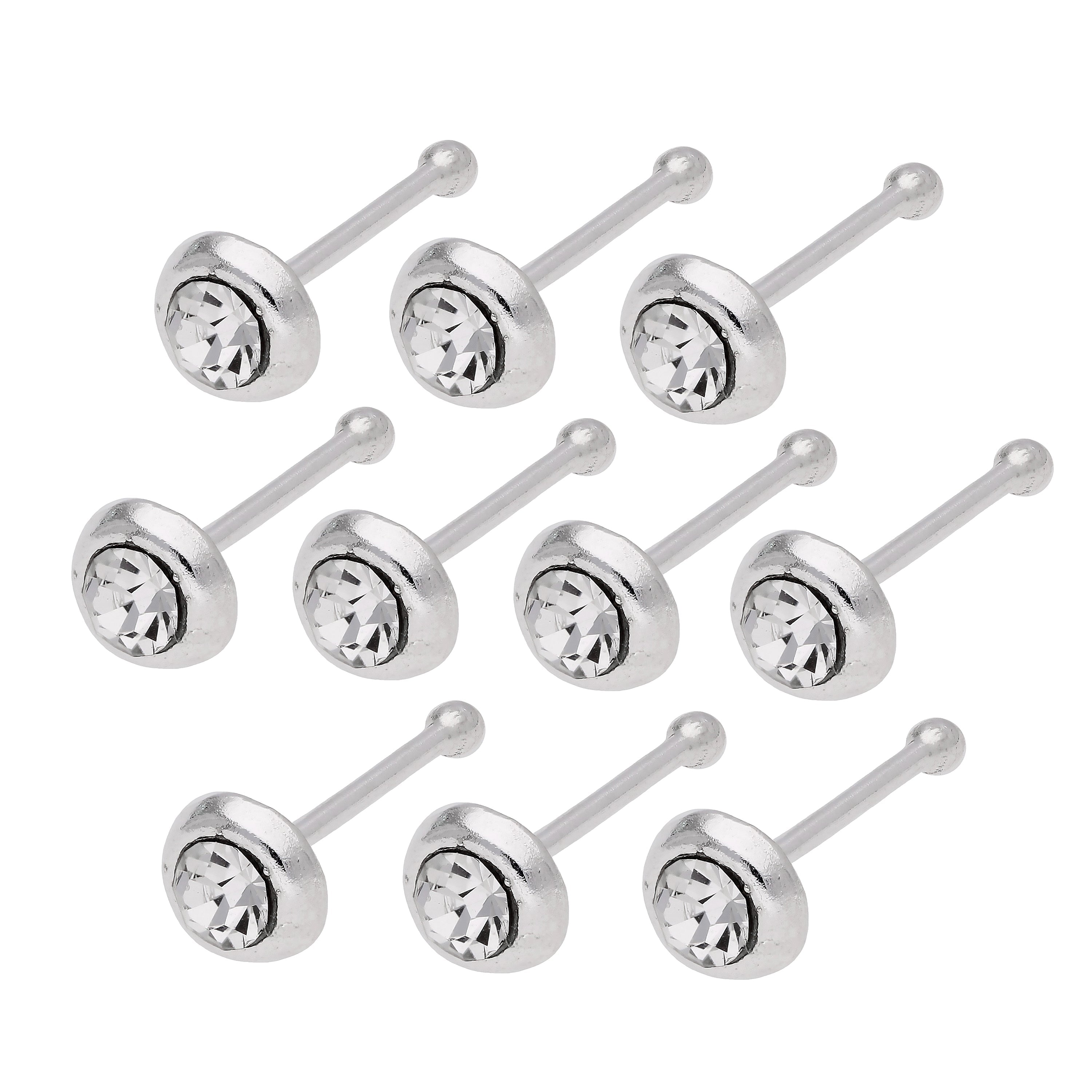 Sterlingsilber 2 mm Gewölbt CZ Nasenstecker Kugelende 10er Satz