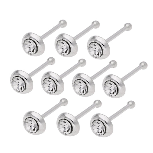 Sterlingsilber 2mm Gewölbt CZ Nasenstecker Kugelende 10er Satz
