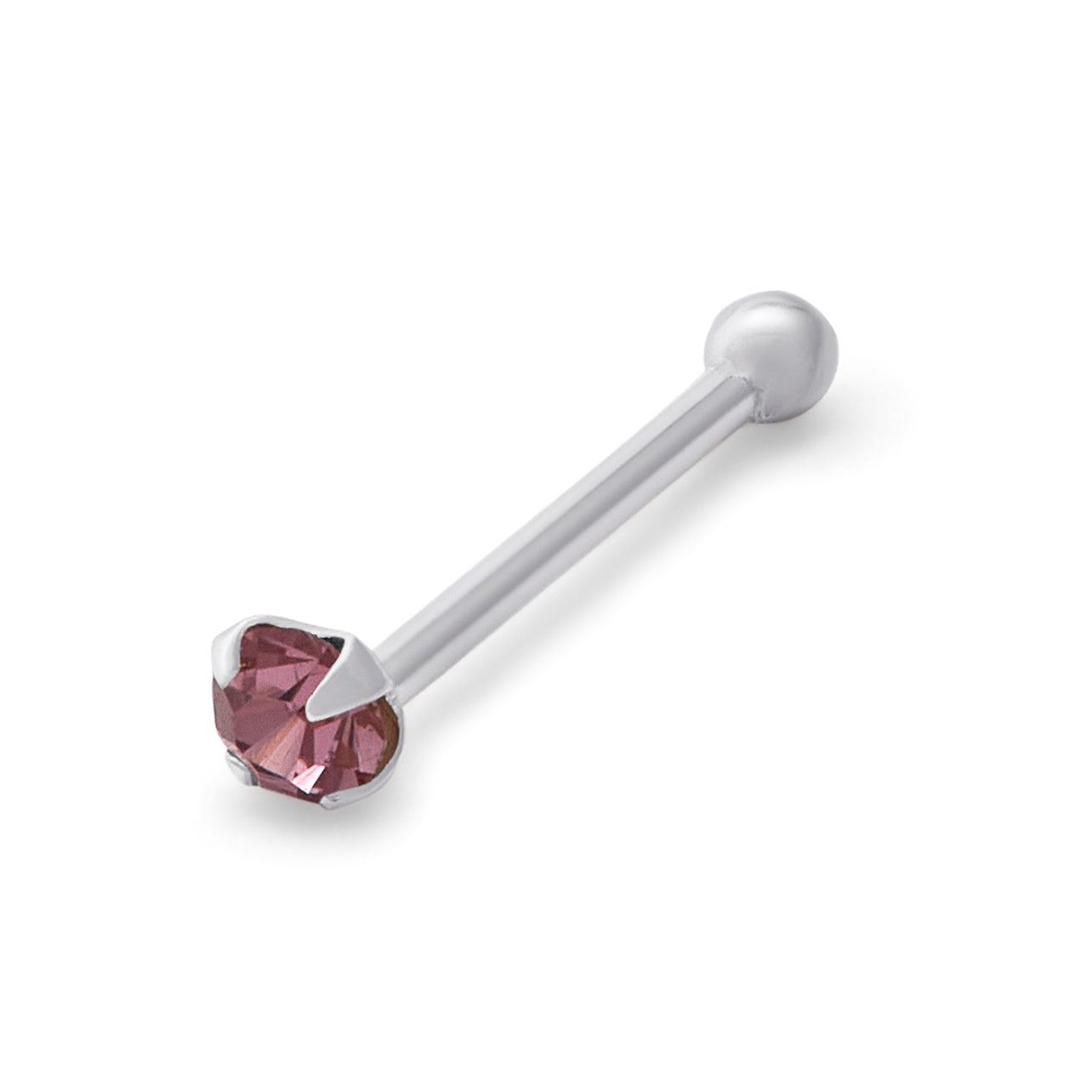 Sterling Silver 1.5mm CZ Amethyst 24Ga Nose Stud Ball End