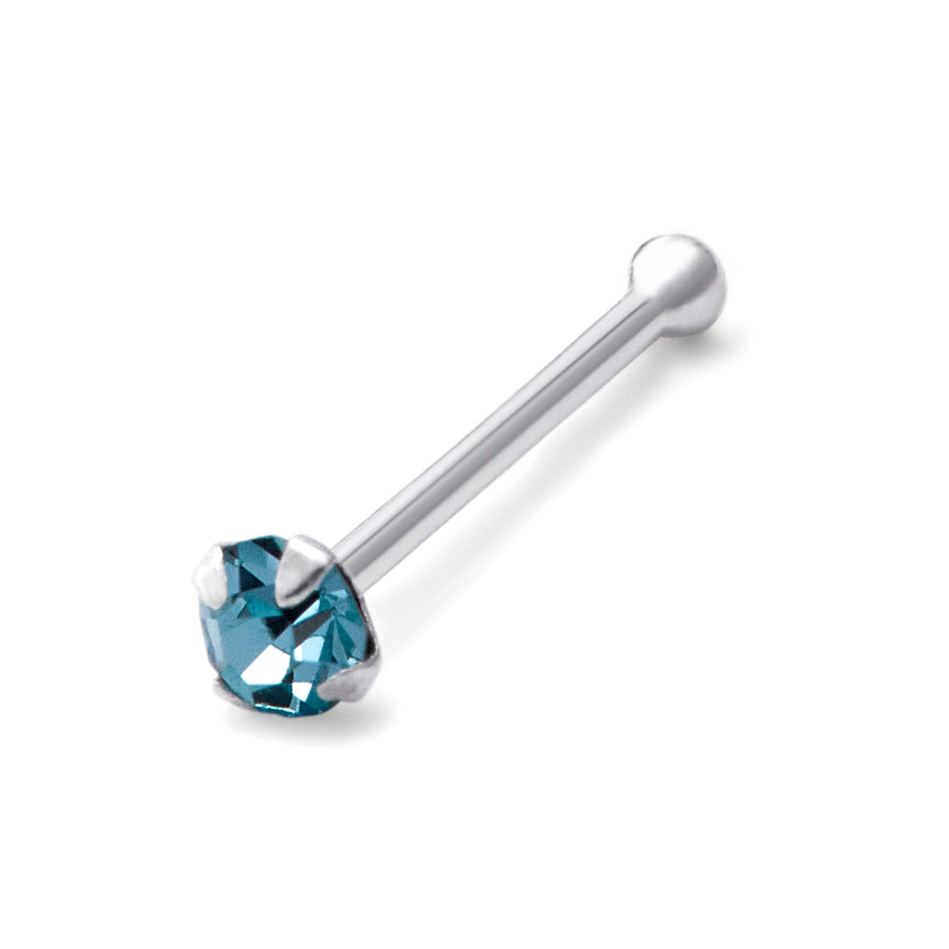 Sterlingsilber 1,5 mm CZ Aquamarin 24Ga Nasenstecker Kugelende