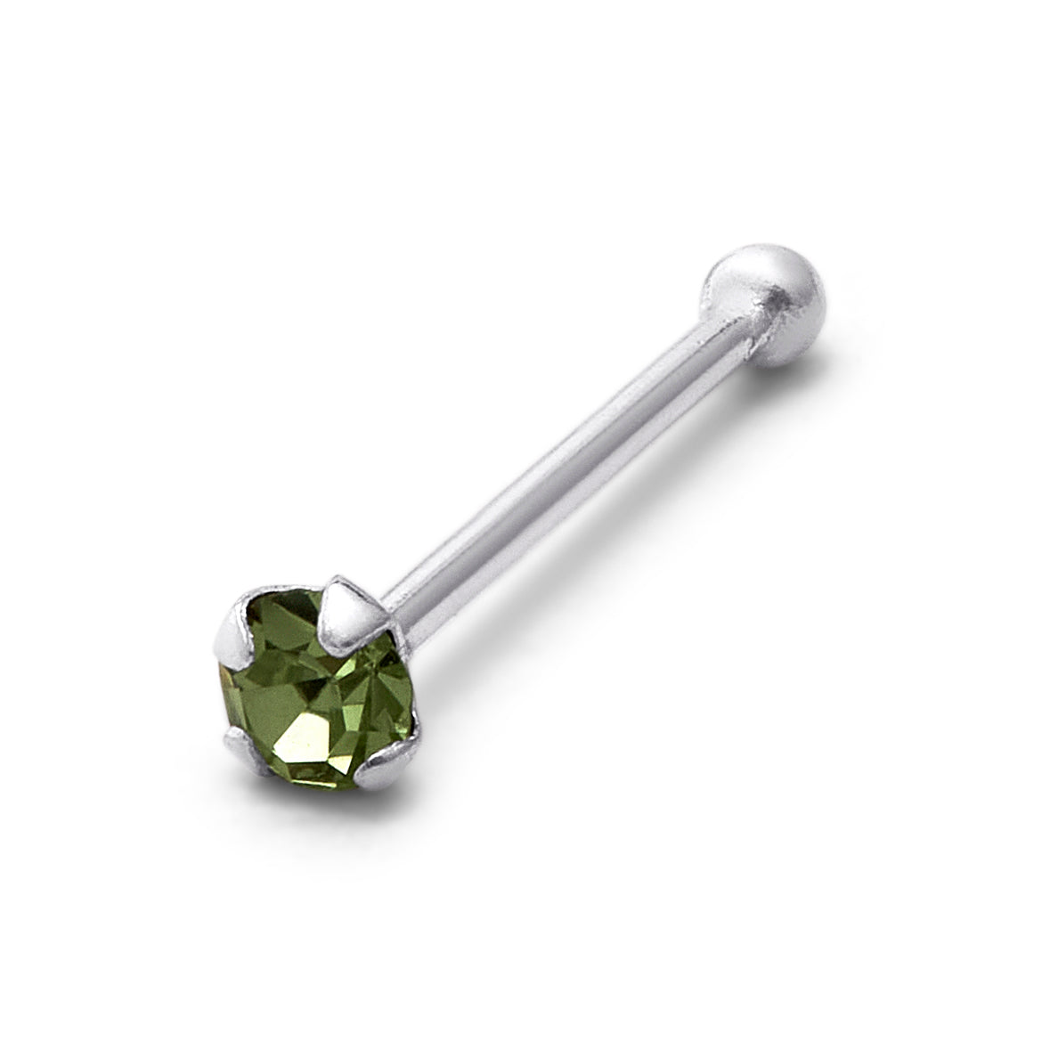 Sterlingsilber 1,5 mm CZ Peridot 24Ga Nasenstecker Kugelende