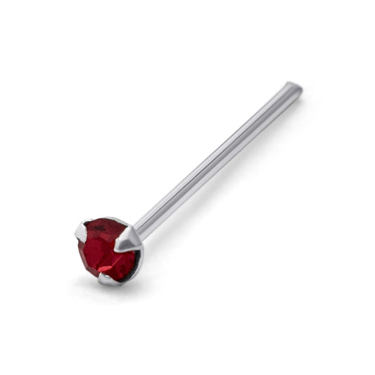 Sterling Silver 1.5mm CZ Garnet Claw 24Ga Nose Stud Pin End