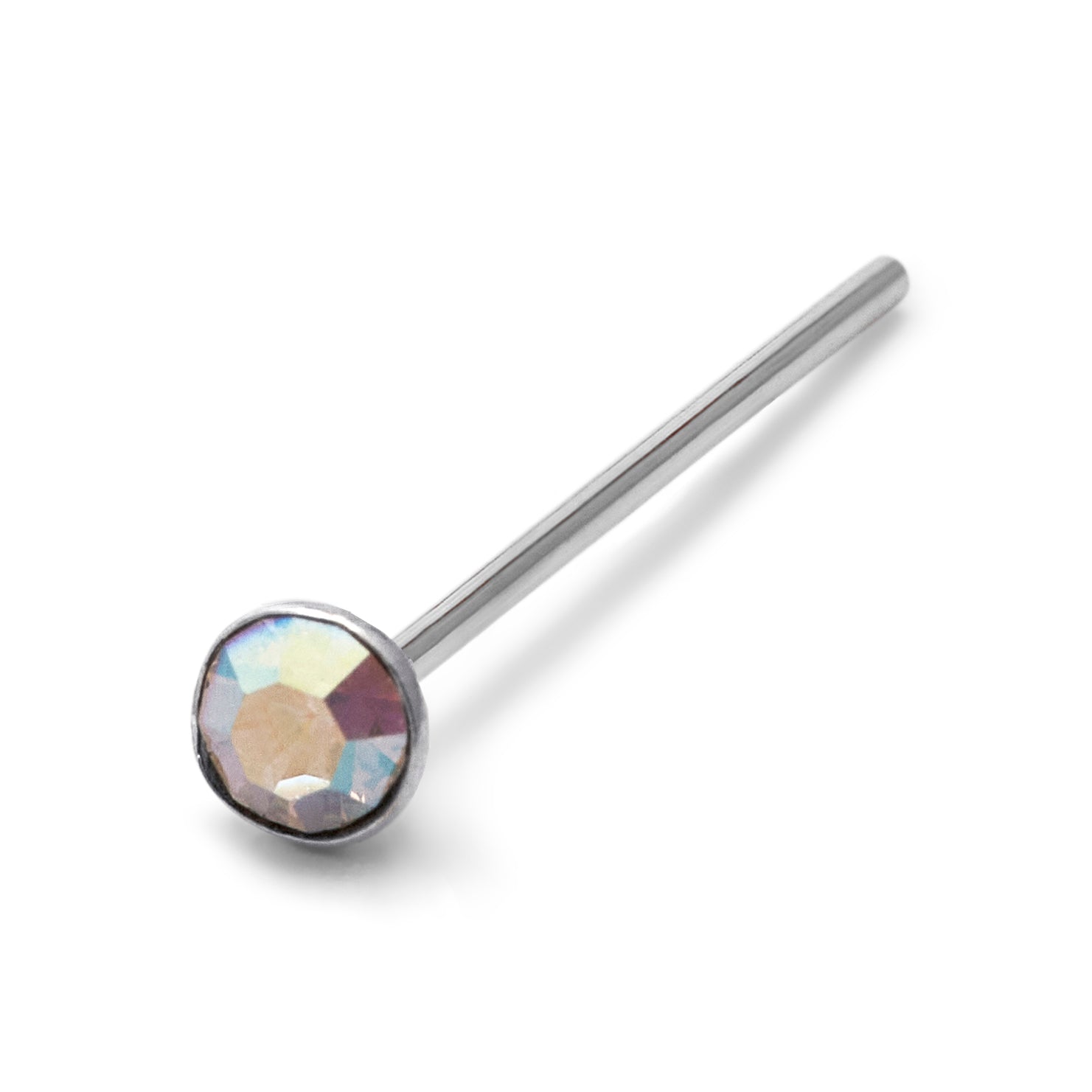 Sterlingsilber 2 mm Rund CZ Aurora Borealis Nasenstecker Stift Ende
