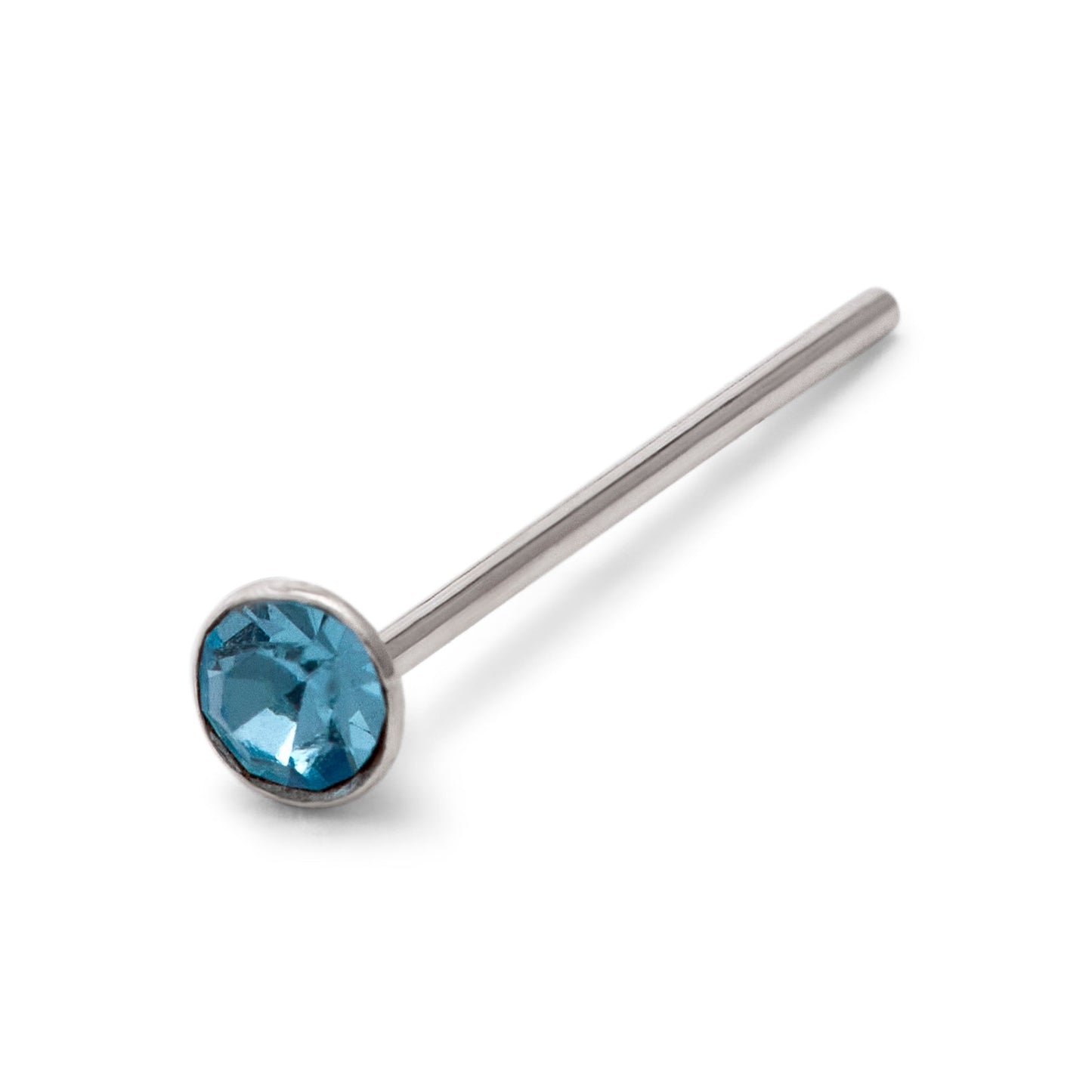 Sterling Silver 2mm Round CZ Aquamarine 24Ga Nose Stud