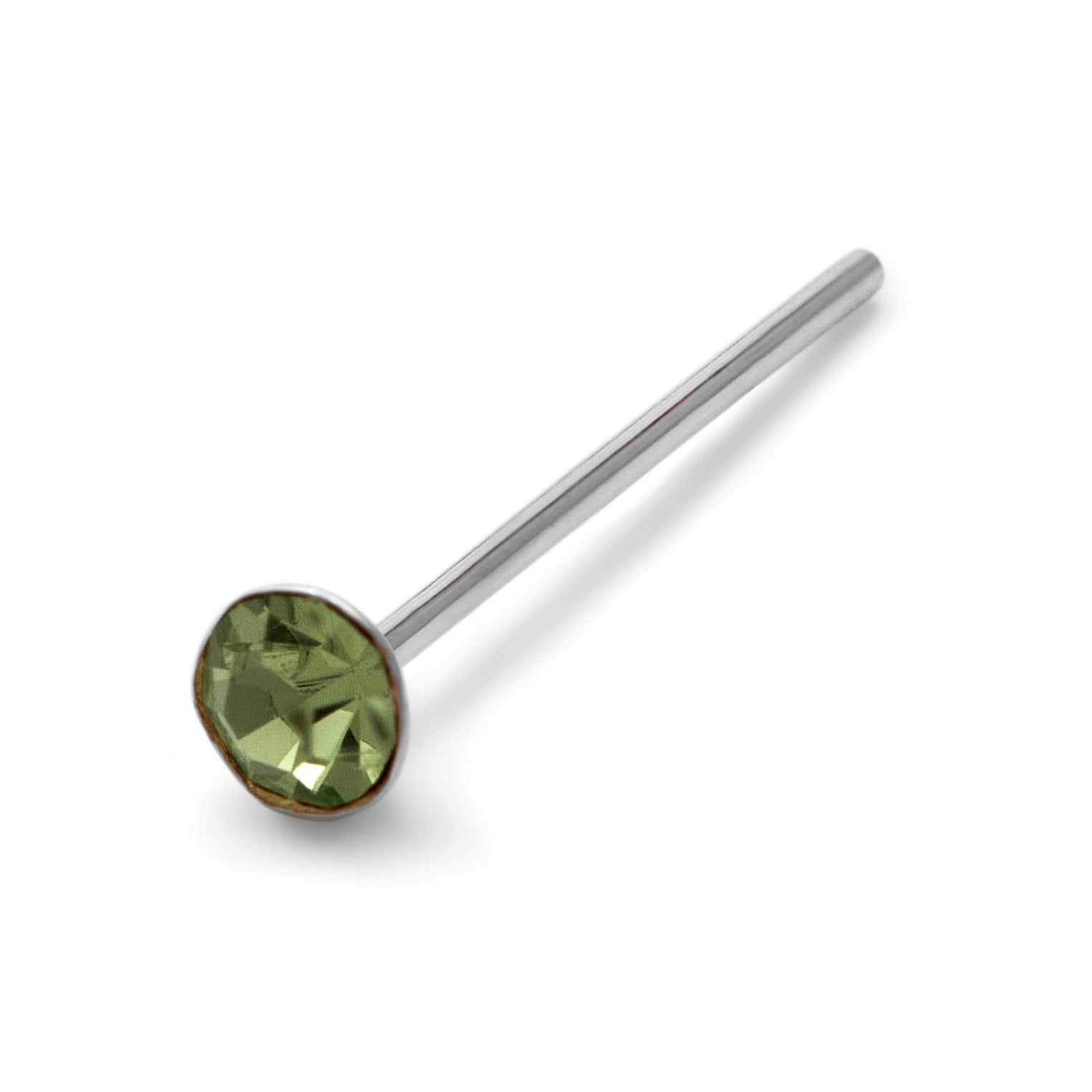 Sterlingsilber 2 mm Rund CZ Peridot 24Ga Nasenstecker Stift Ende