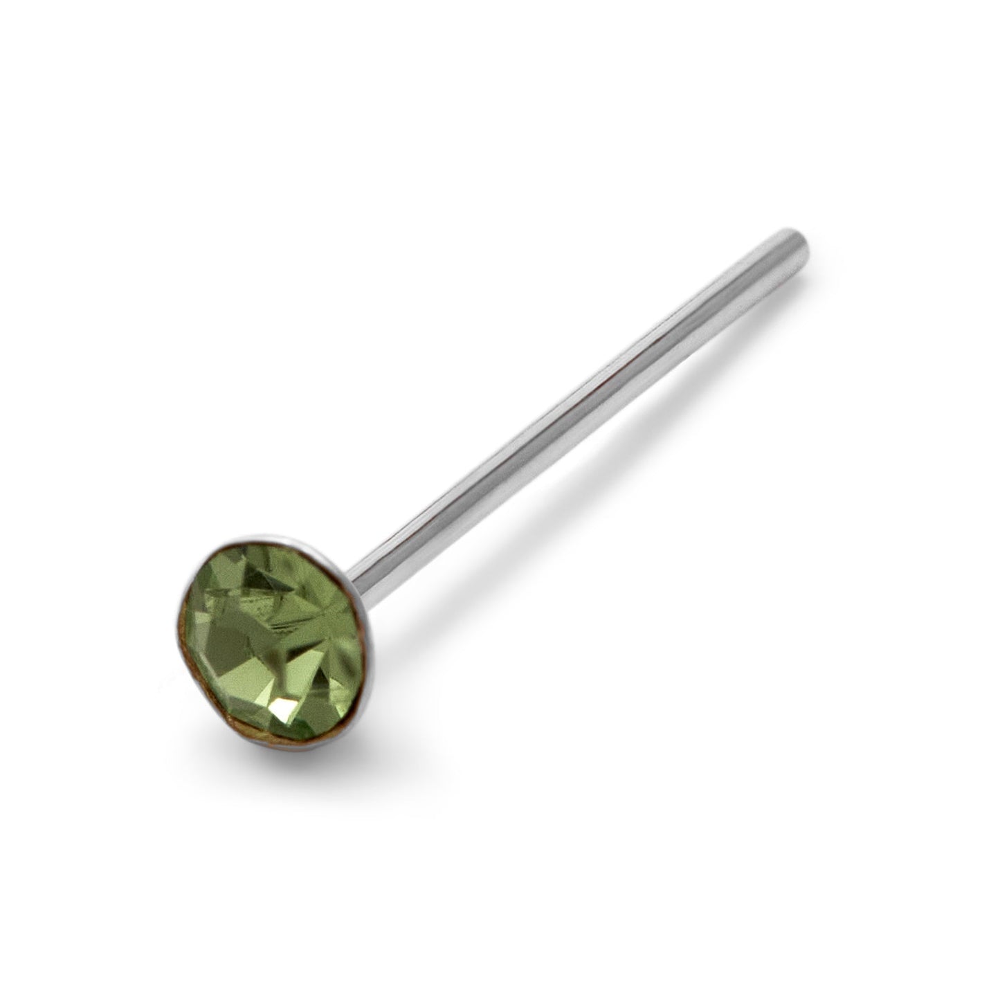 Sterlingsilber 2mm Rund CZ Peridot 24Ga Nasenstecker Stift Ende