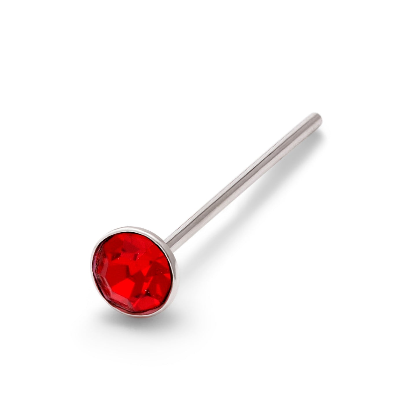 Sterlingsilber CZ Granat Rund Nasenstecker Gerades Ende