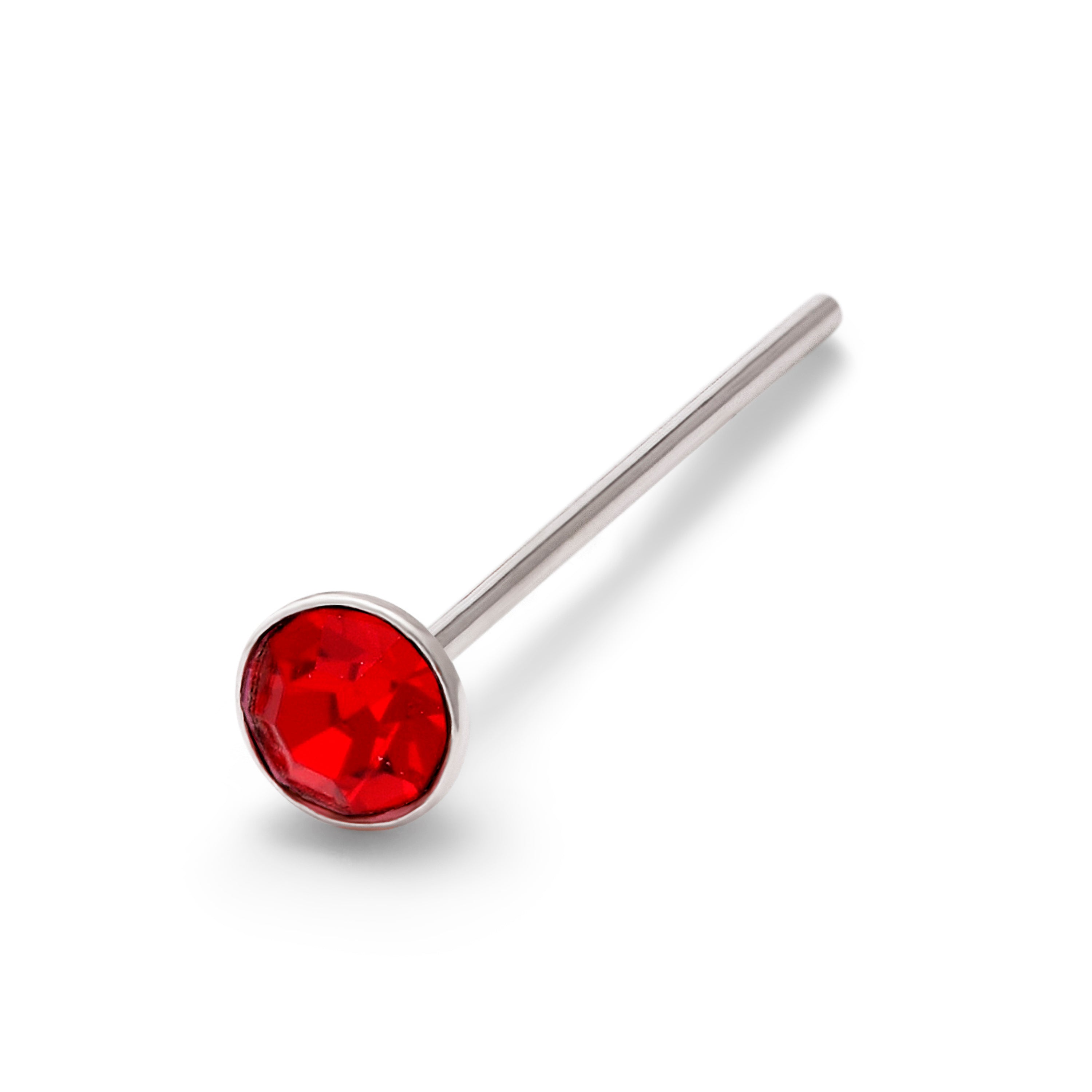 Sterlingsilber CZ Granat Rund Nasenstecker Gerades Ende