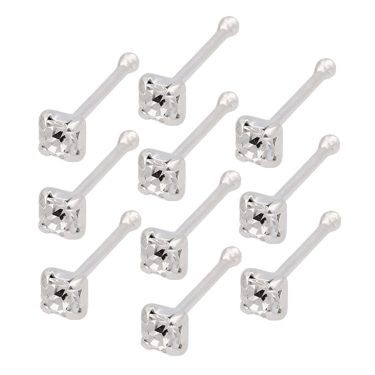 Sterlingsilber 2 mm CZ 23Ga Nasenstecker Kugelende Satz von 10