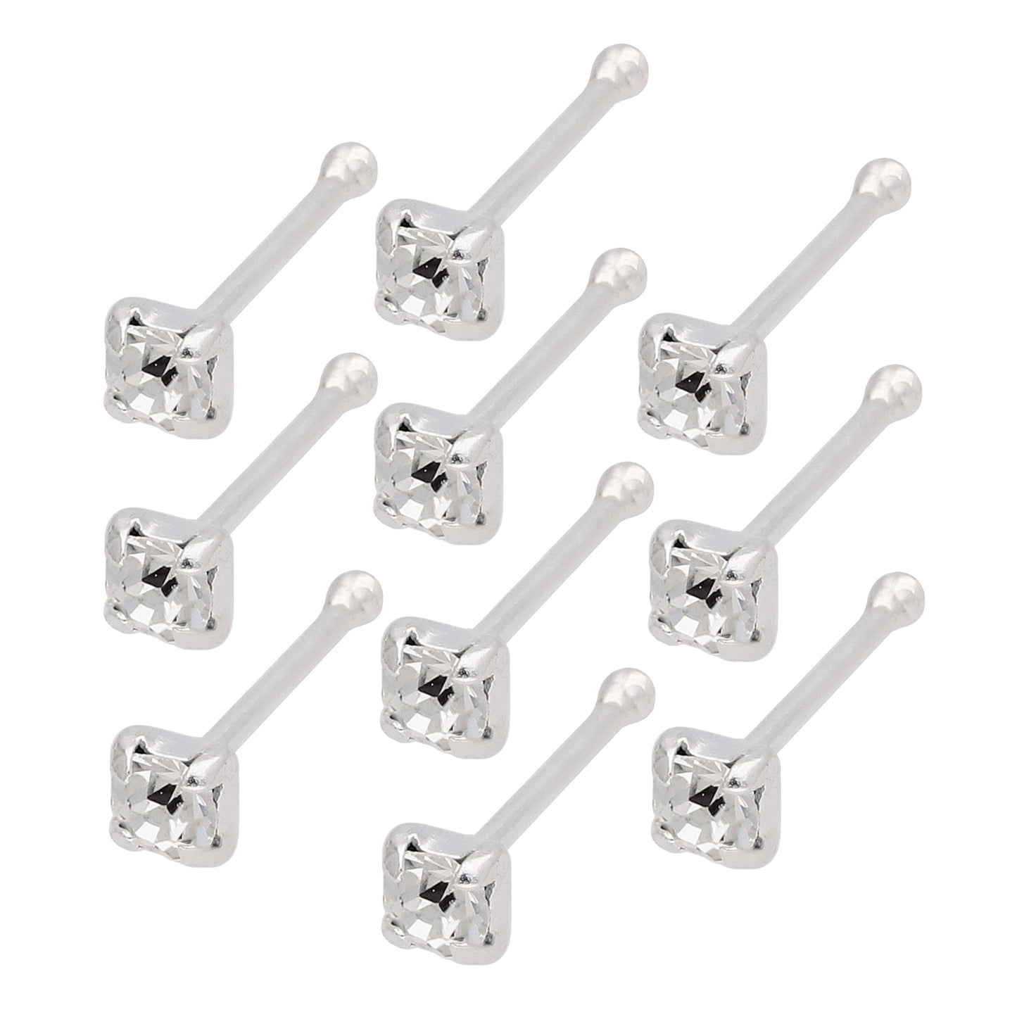 Sterlingsilber 2mm CZ 23Ga Nasenstecker Kugelende Satz von 10