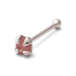 Sterlingsilber 2 mm Rosa CZ 24Ga Nasenstecker Kugelende